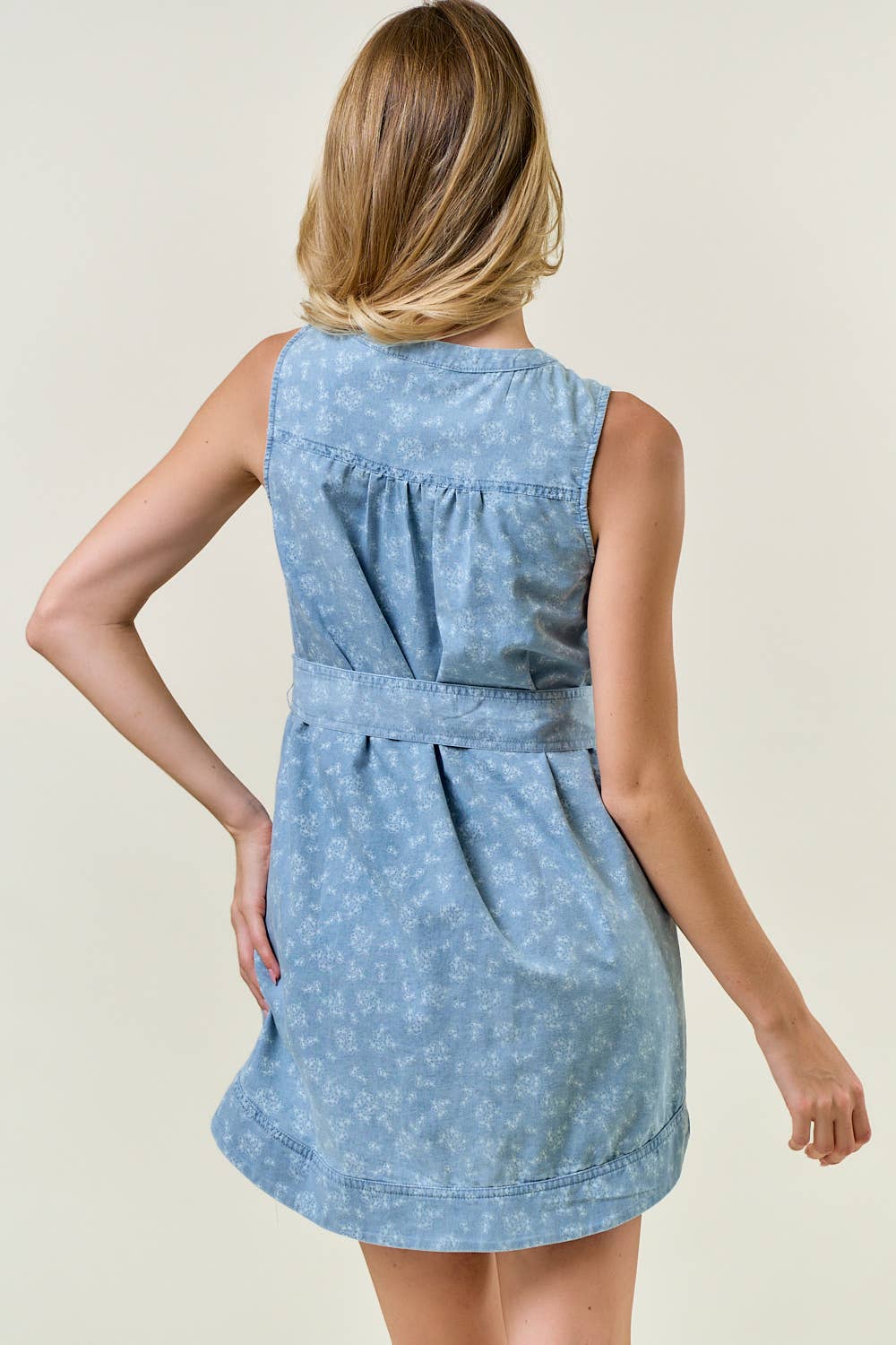 Floral Denim Split V-Neck Dress
