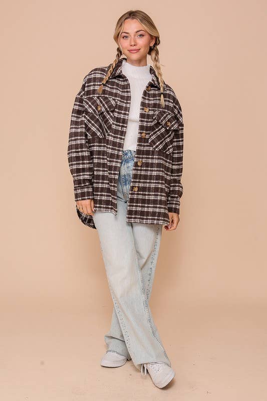 Brown Plaid Print Shacket