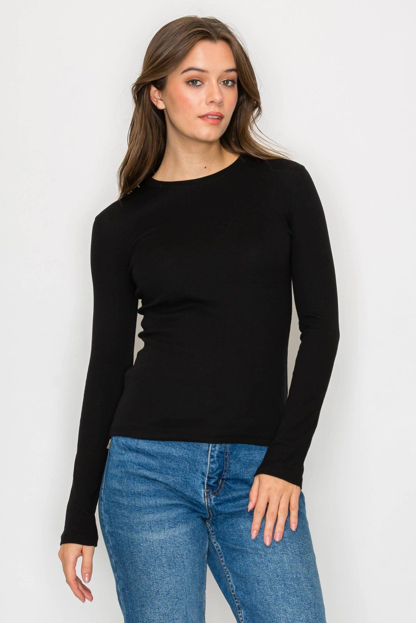 Black Long Sleeve Mini Ribbed Tee