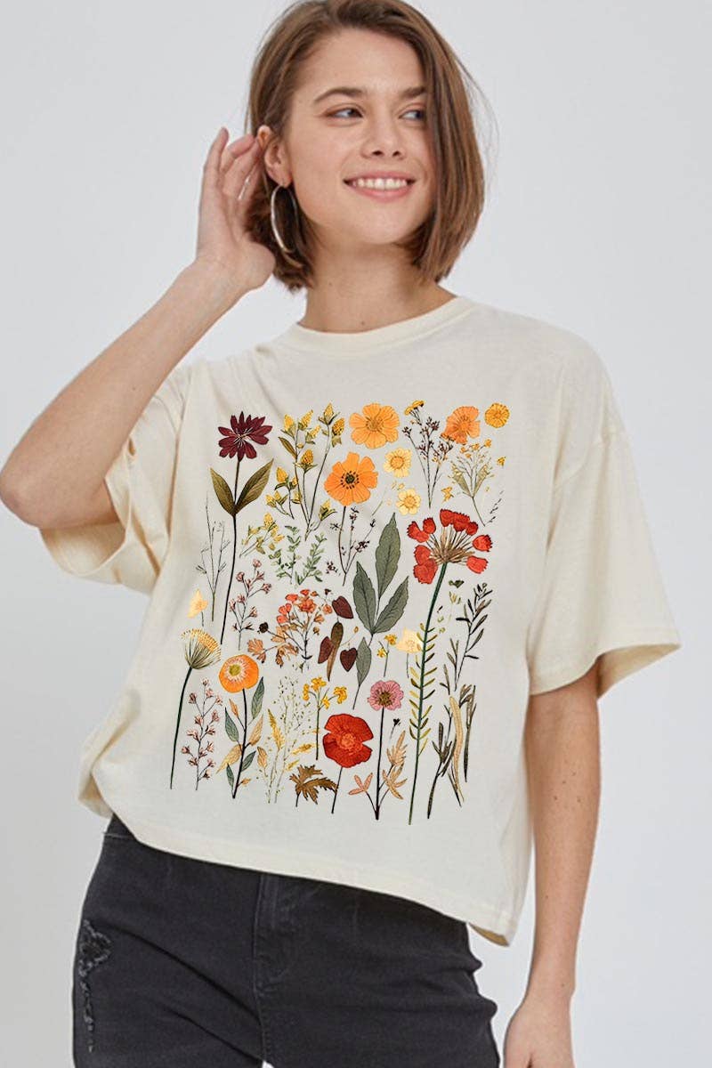 Botanical Wildflowers Graphic Relaxed Crop Top