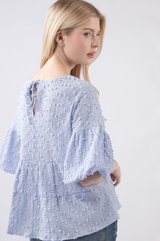Sky PomPom Sleeve Top