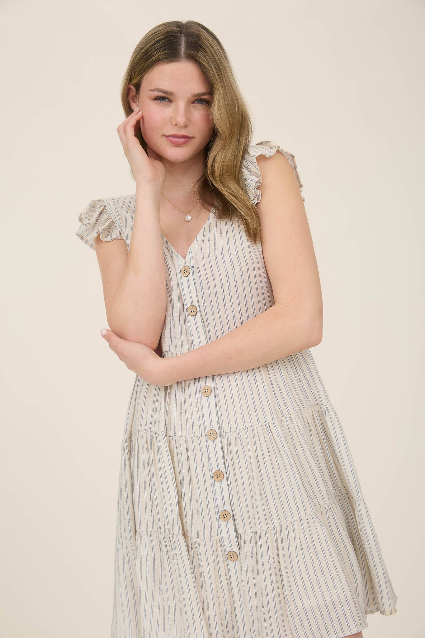 Stripe V Neck Button Down Dress