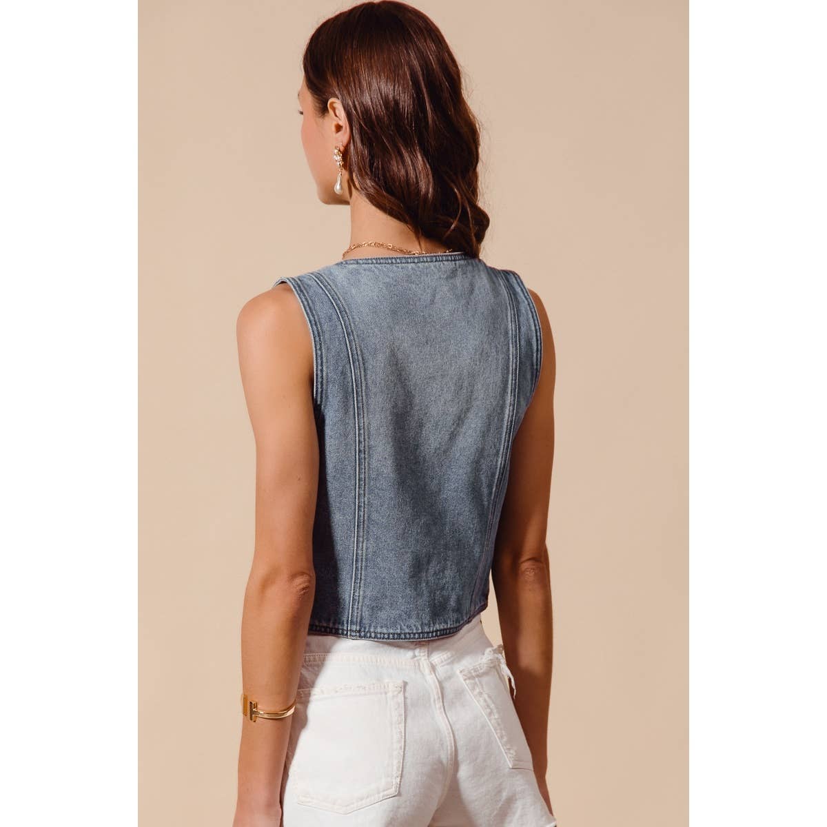 Vintage Washed Denim Button Front Vest Top