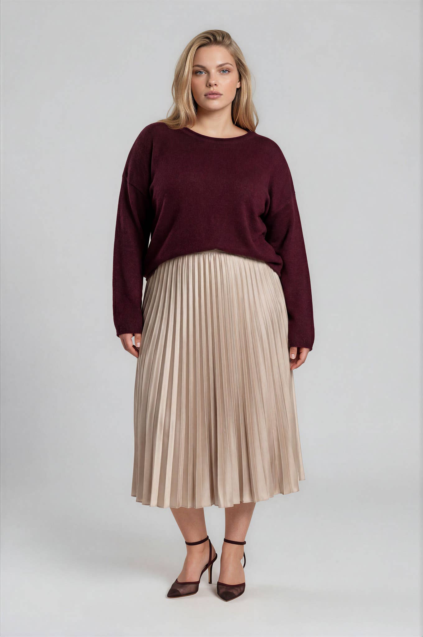 Oxblood Textured Knit Sweater Plus