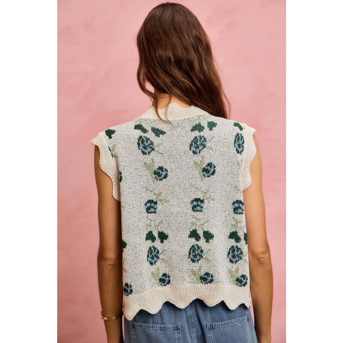 Button Down Floral Sweater Vest