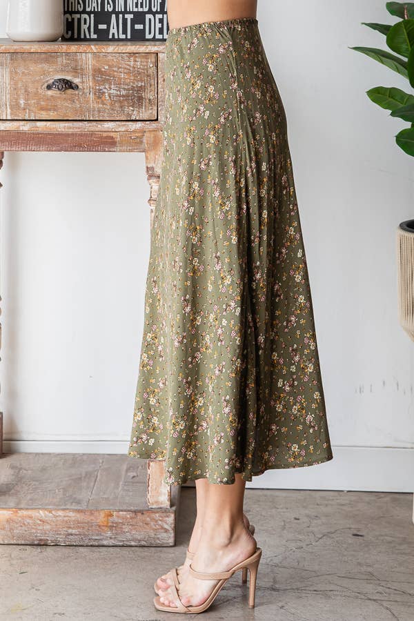Ditsy Green Floral Skirt