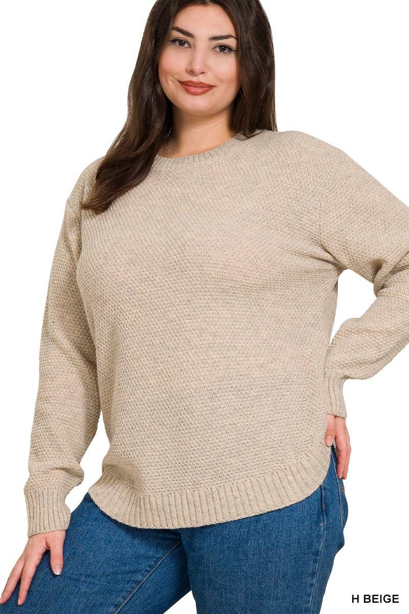 Beige Round Neck Basic Sweater
