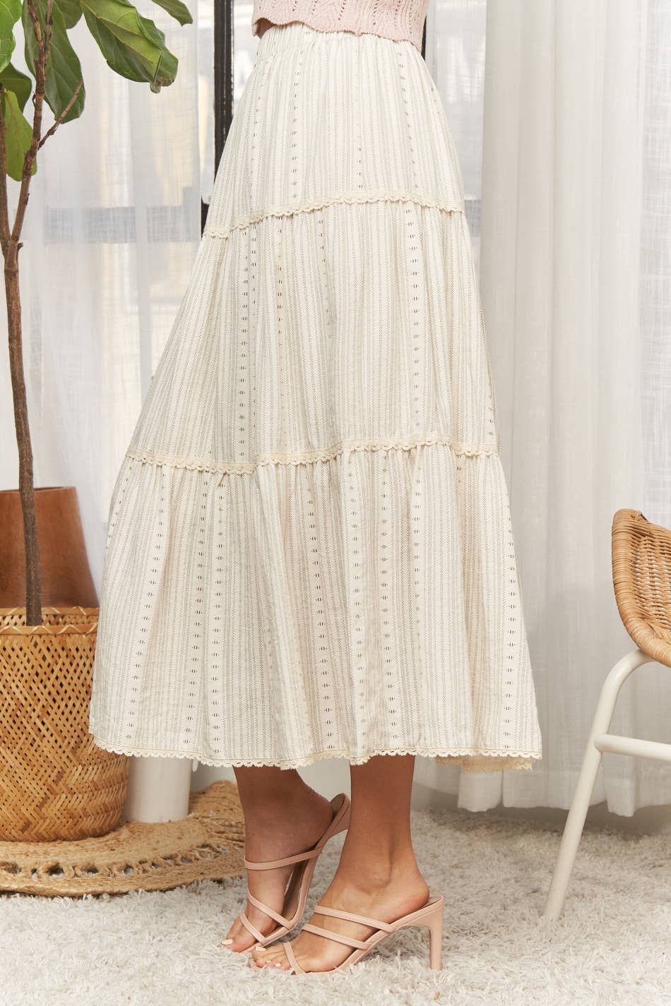 Beige Tired Midi Skirt