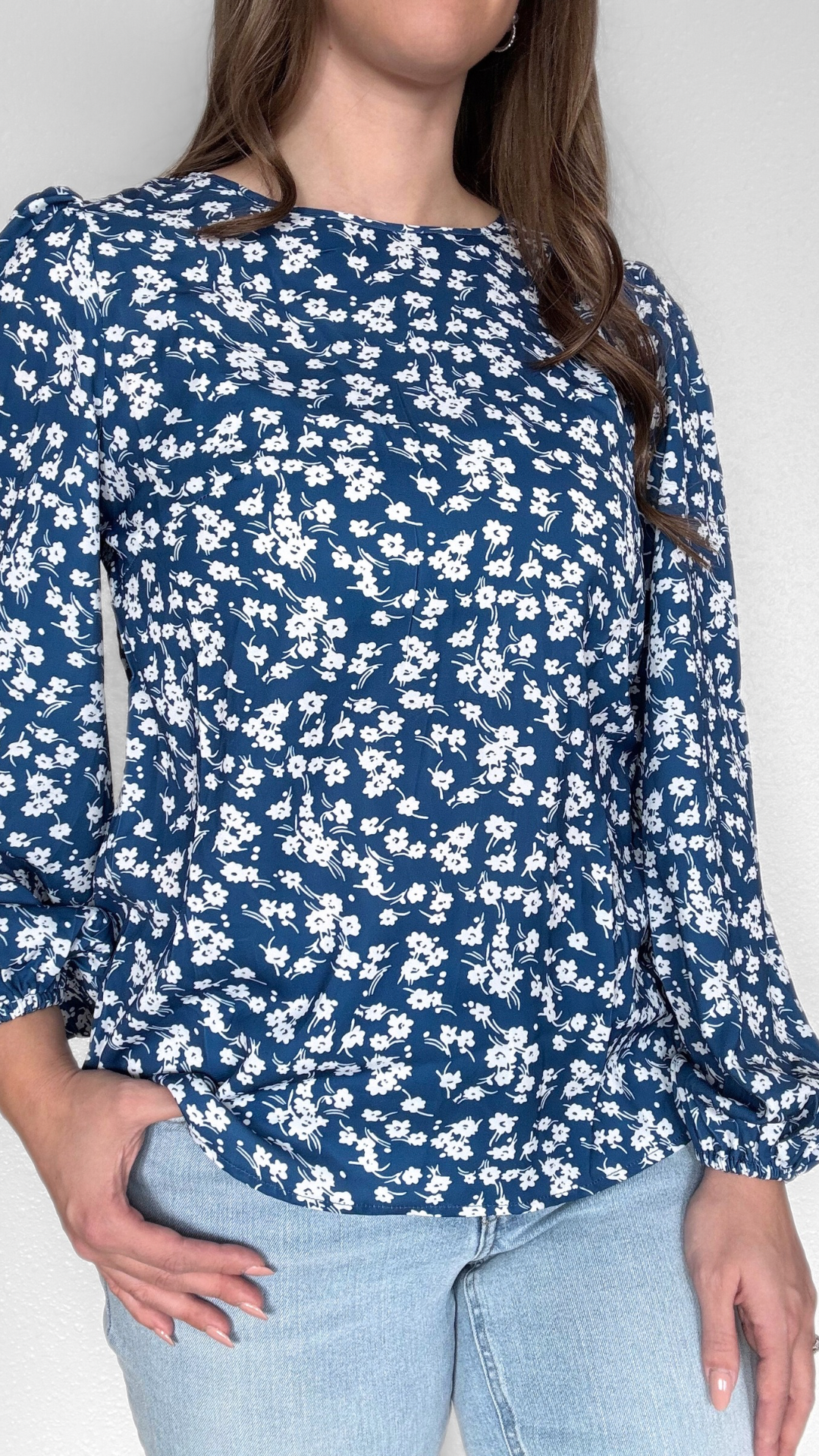 Blue Floral Print Blouse