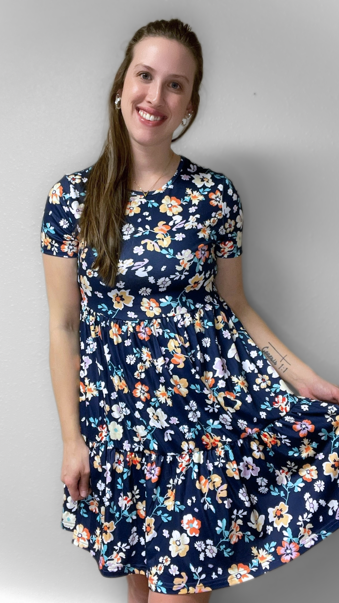 Blue A-Line Floral Dress