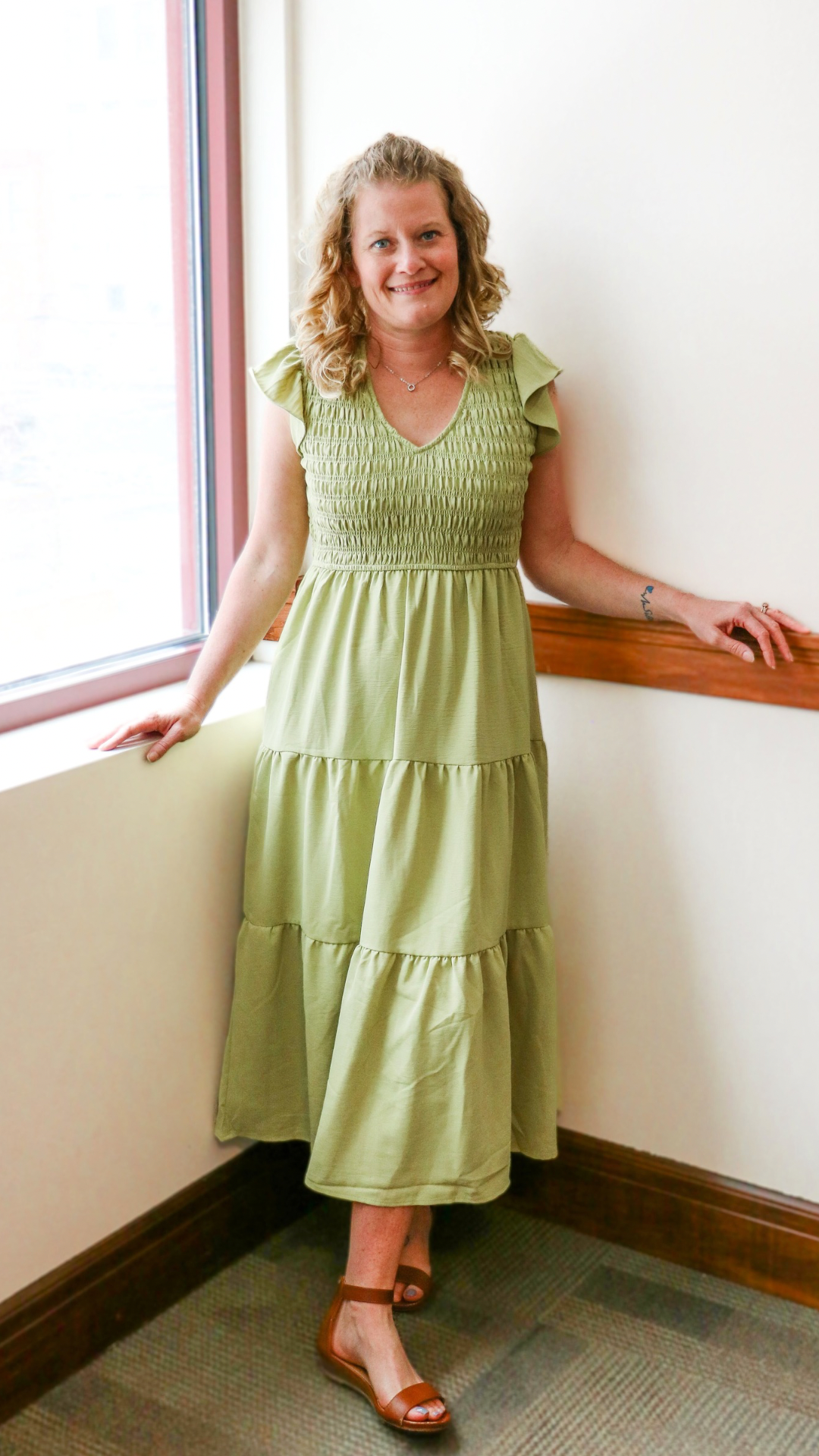 Flutter Sleeve Kiwi Dress