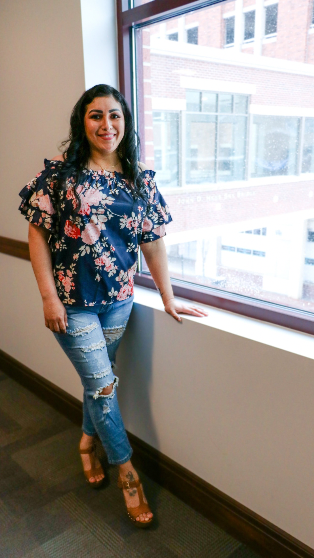 Blue Ruffle Off-Shoulder Top