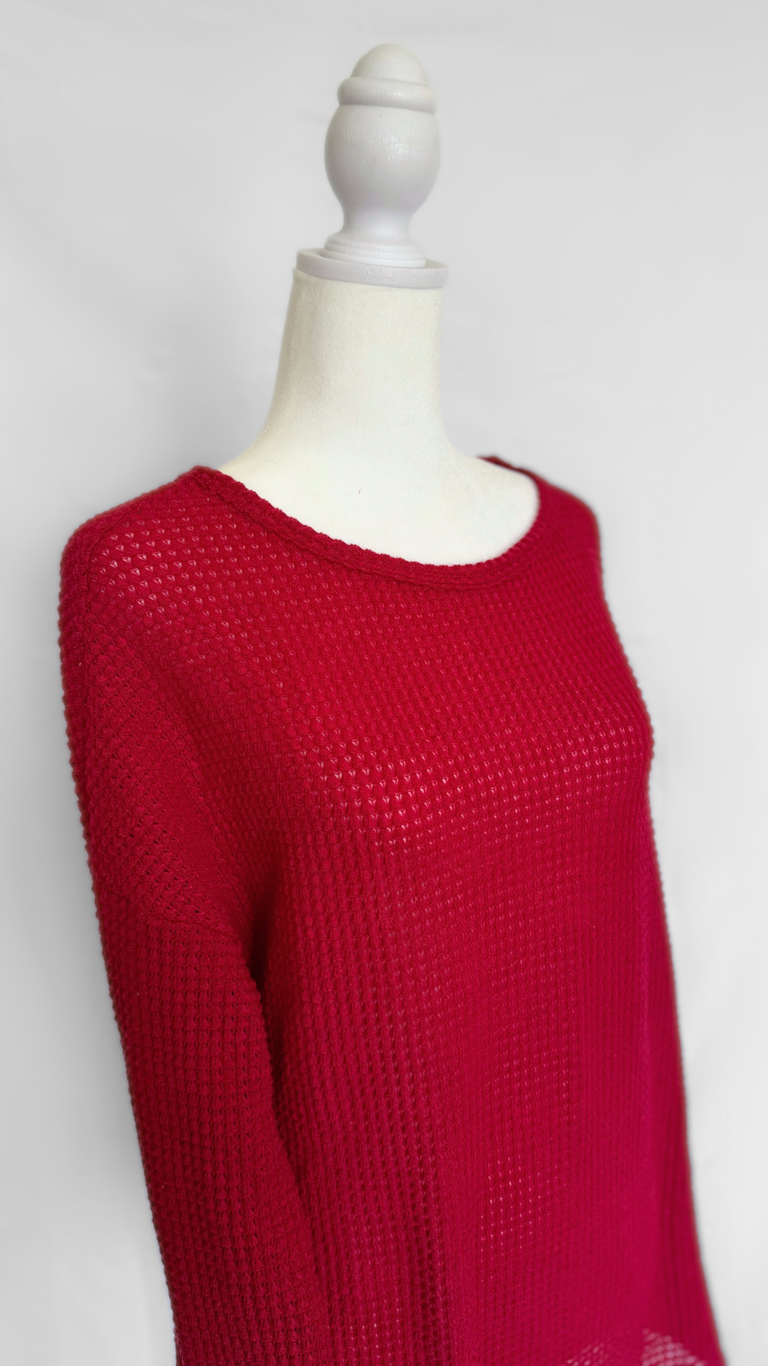 Red Waffle Knit Long Sleeve