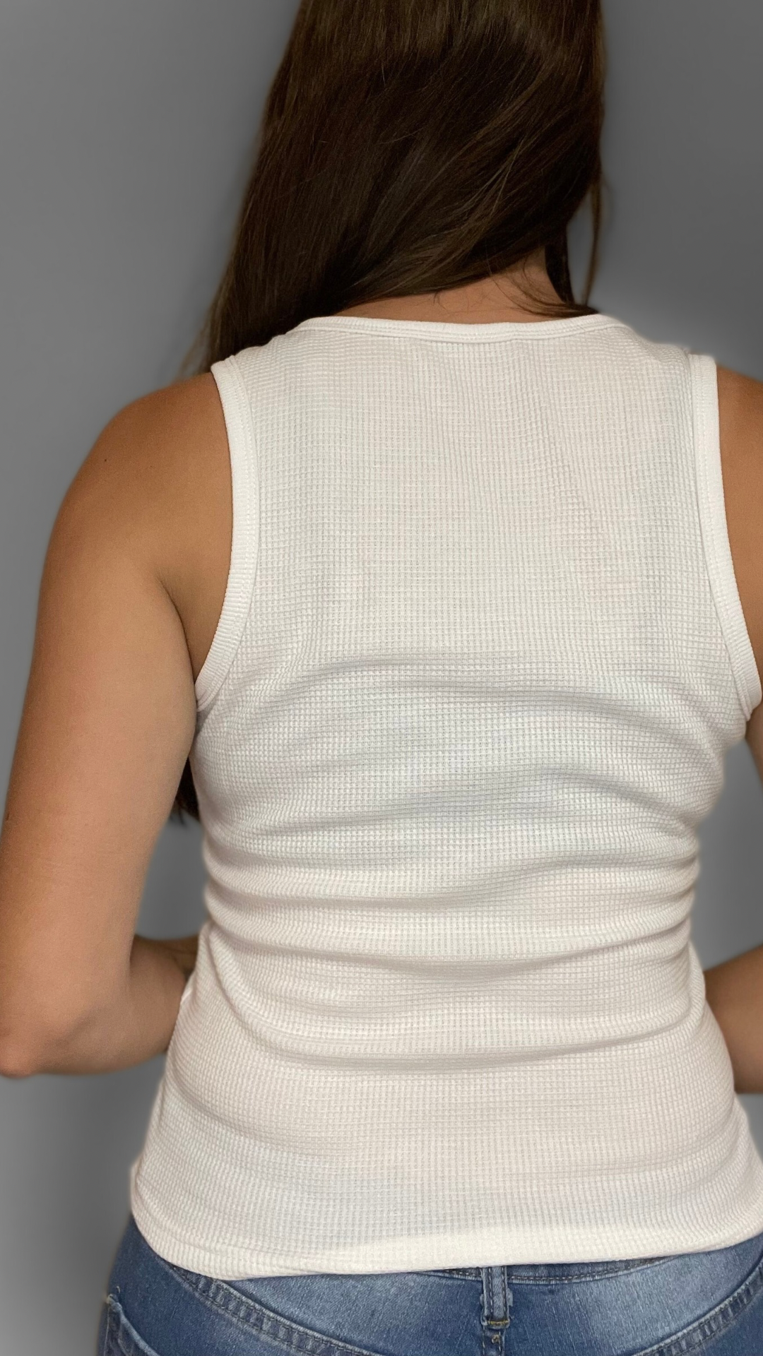 White Plain Waffle Knit U Neck Tank Top
