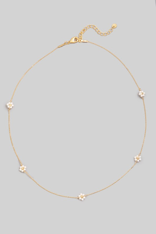 Beaded Flower Charm Necklace