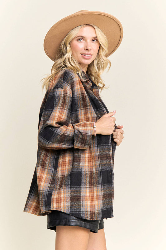 Black Plaid Button Down Shacket