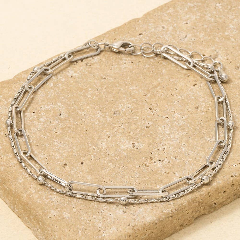Silver Mixed Layered Dainty Chain Bracelet