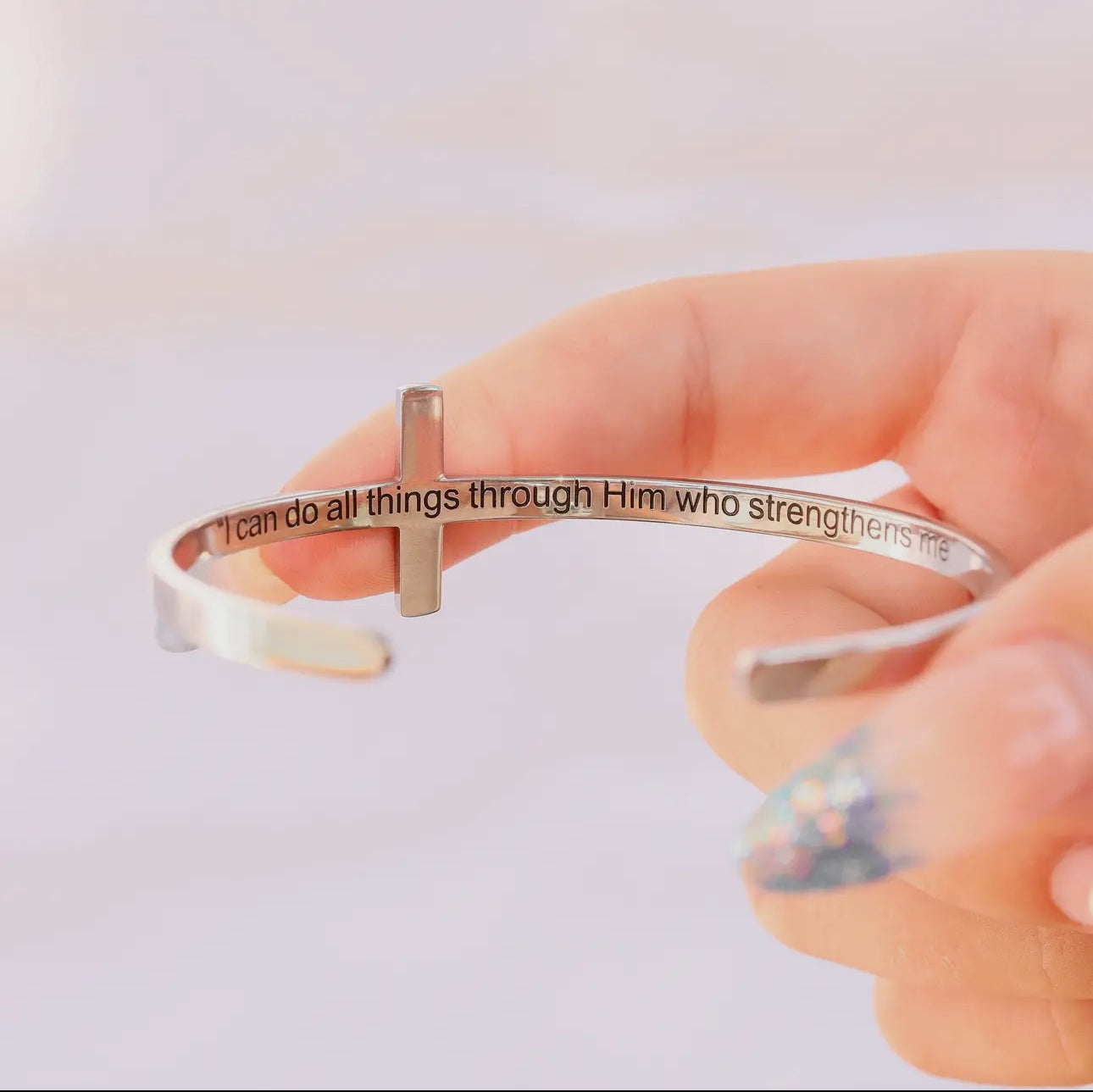 Stainless Steel Philippians 4:13 Cross Bracelet