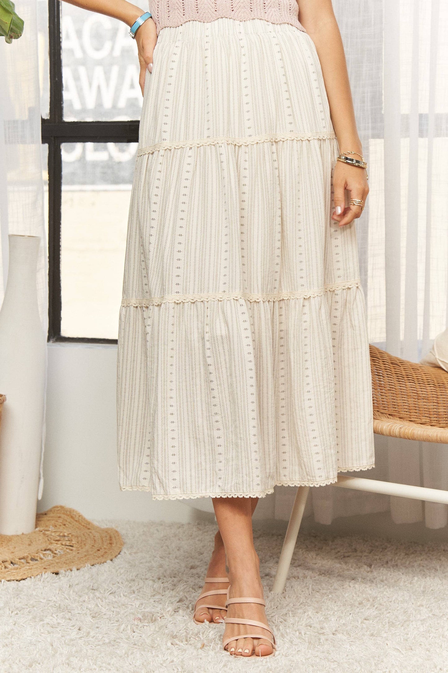 Beige Tired Midi Skirt