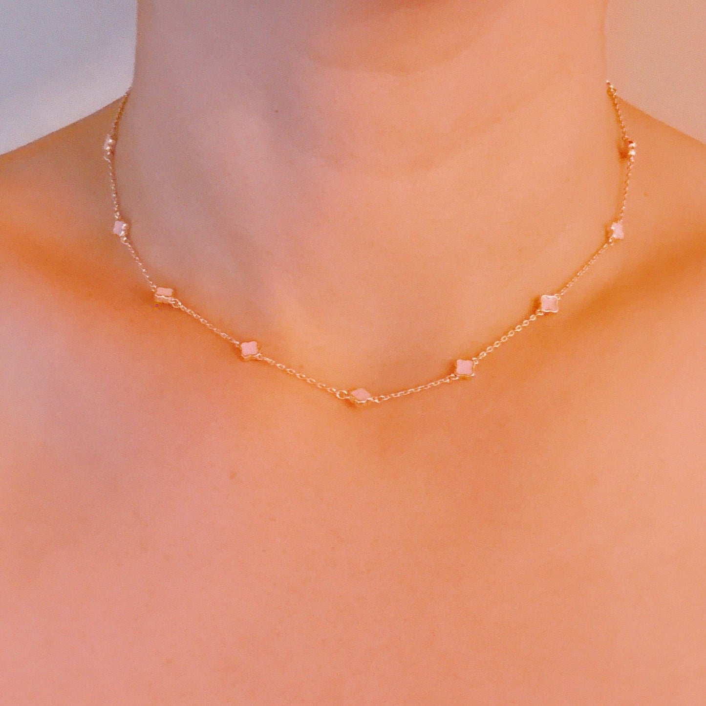 Red Petite Colored Clover Necklace