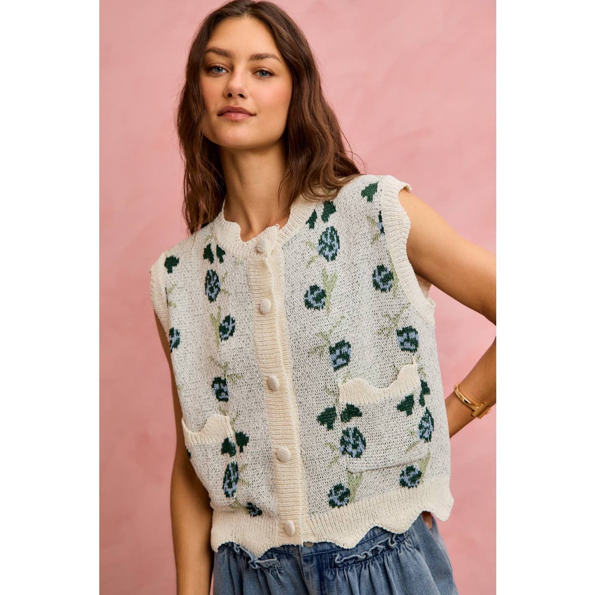 Button Down Floral Sweater Vest
