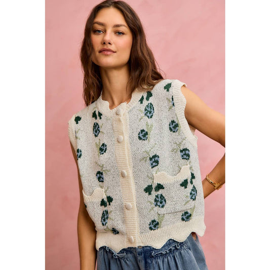 Button Down Floral Sweater Vest