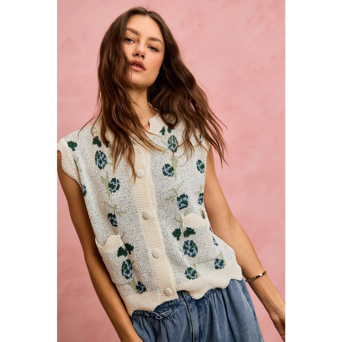 Button Down Floral Sweater Vest