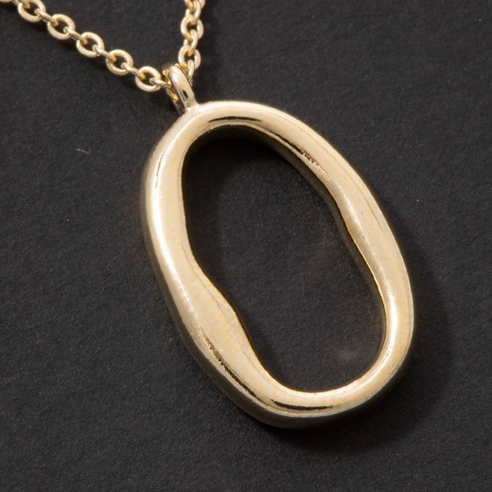 Gold Open Oval Pendant Chain Necklace