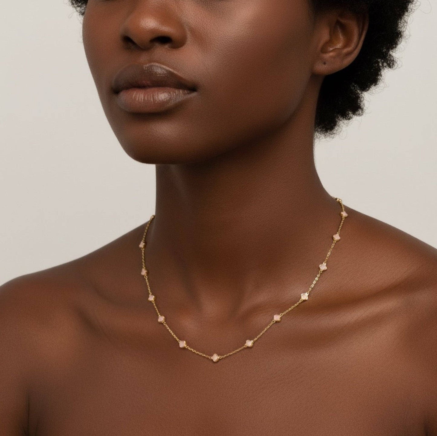 White Petite Colored Clover Necklace