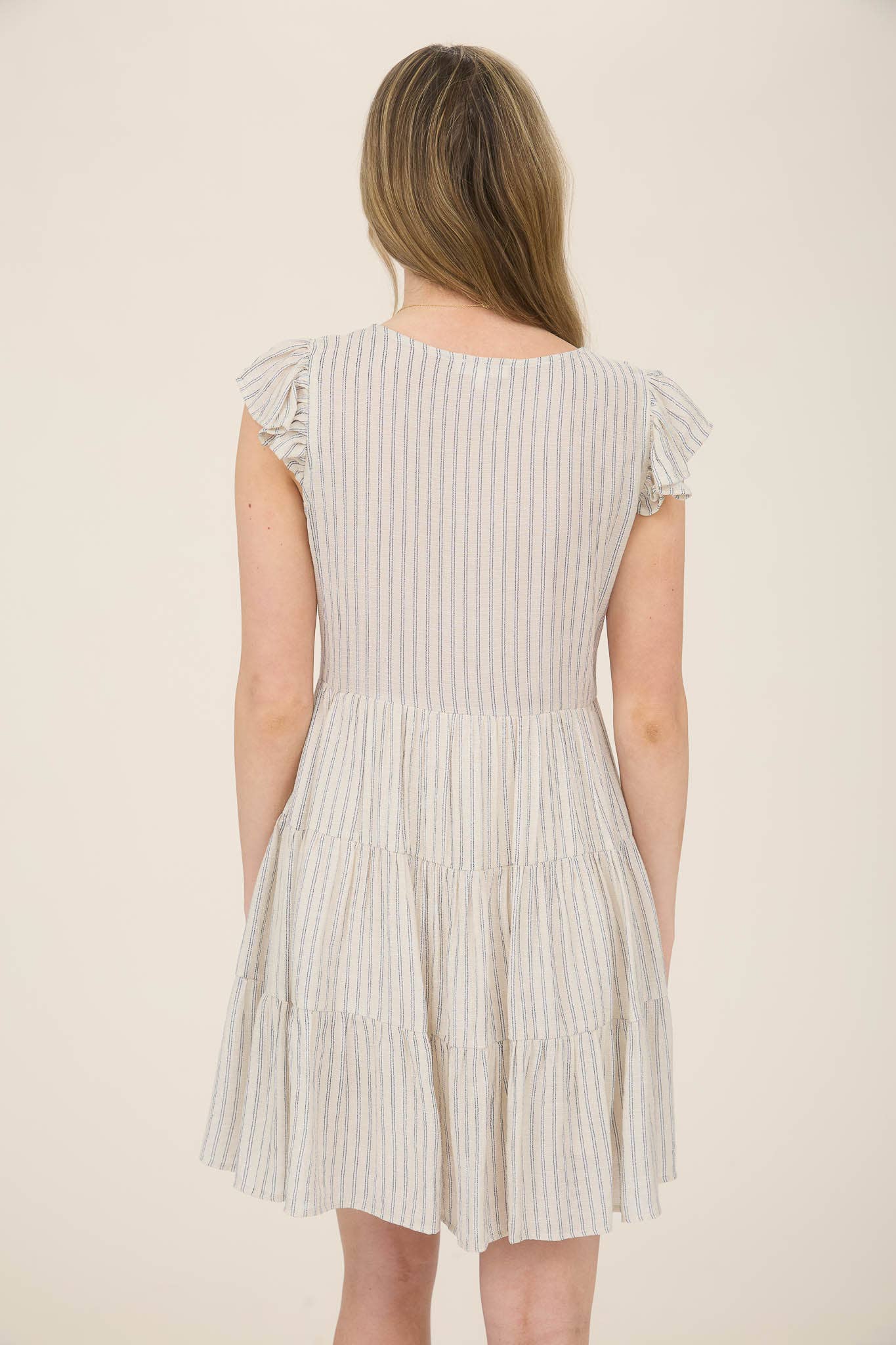 Stripe V Neck Button Down Dress
