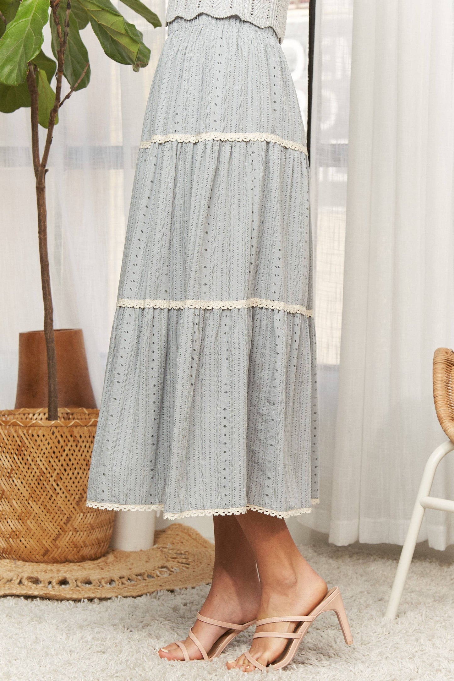 Blue Tired Midi Skirt