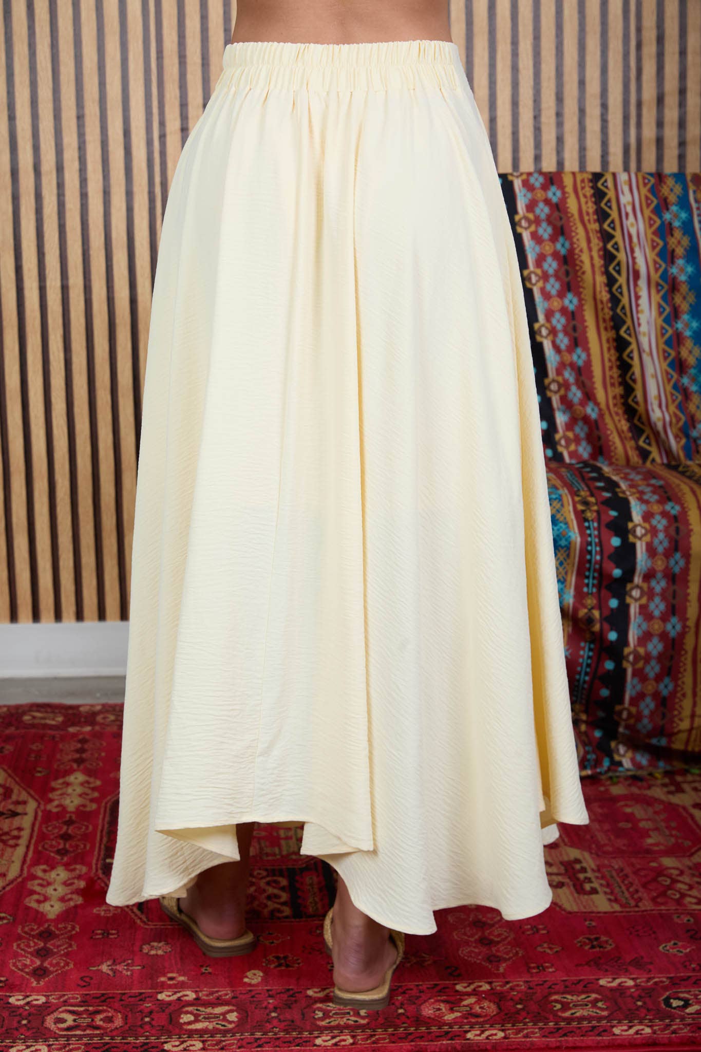 Natural Pleated Midi Skirt
