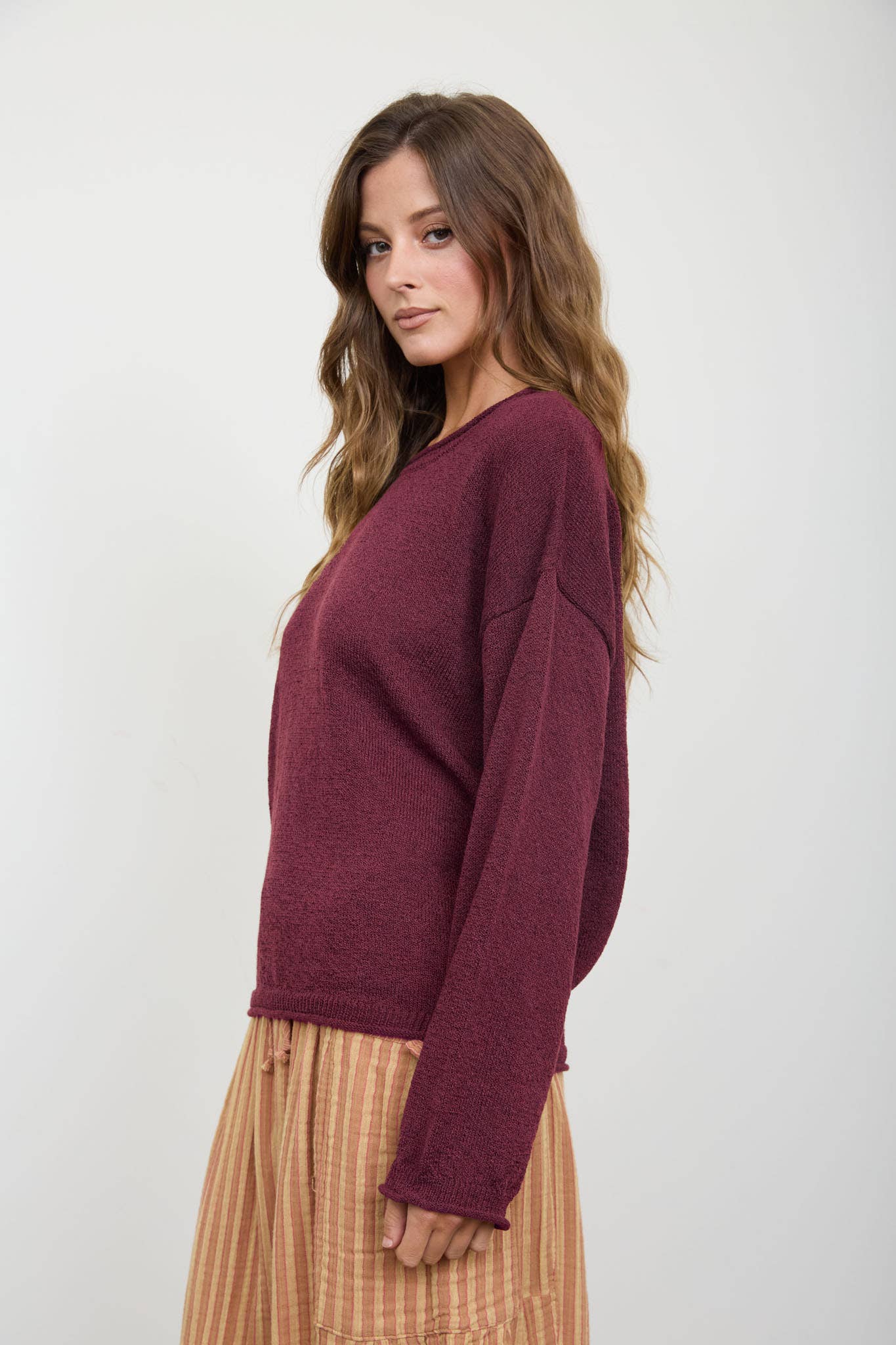 Oxblood Textured Knit Sweater