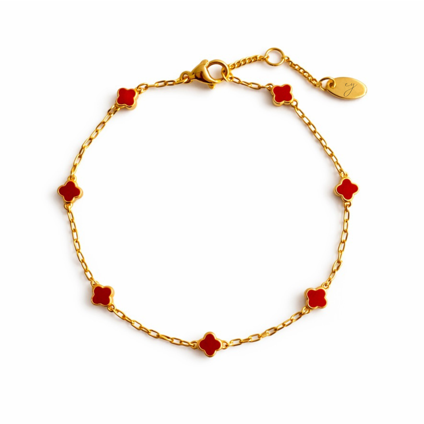 Red Petite Clover Single Layer Bracelet