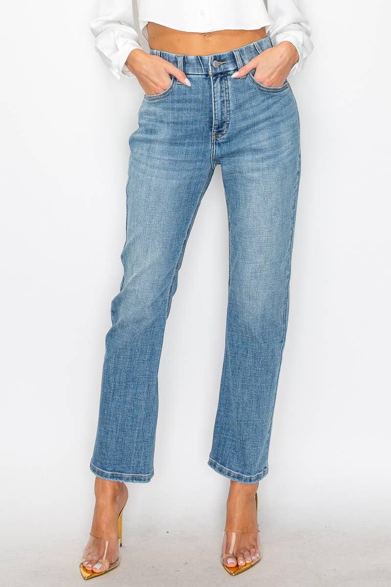 Medium Wash High Rise Straight Jeans