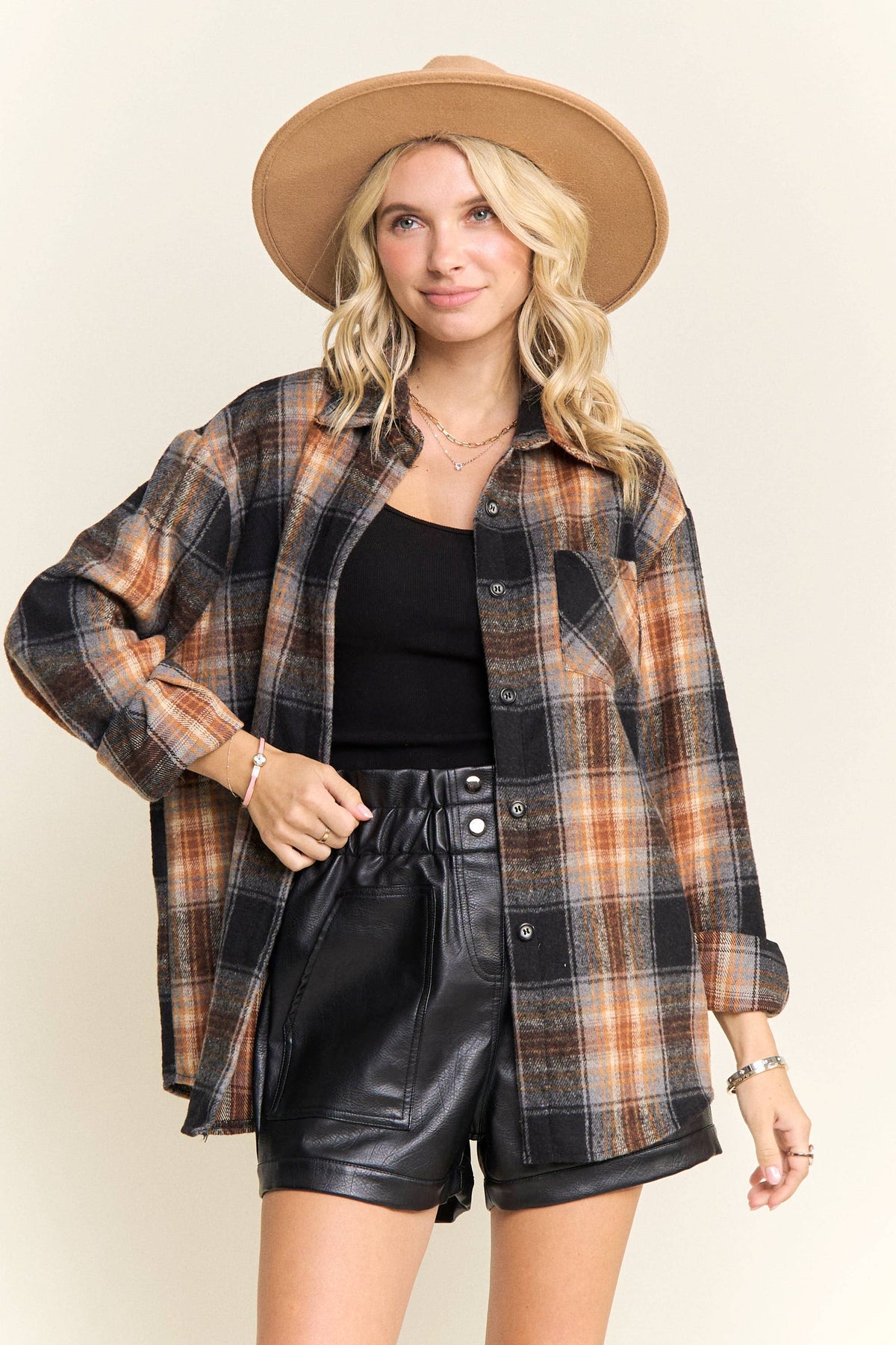 Black Plaid Button Down Shacket