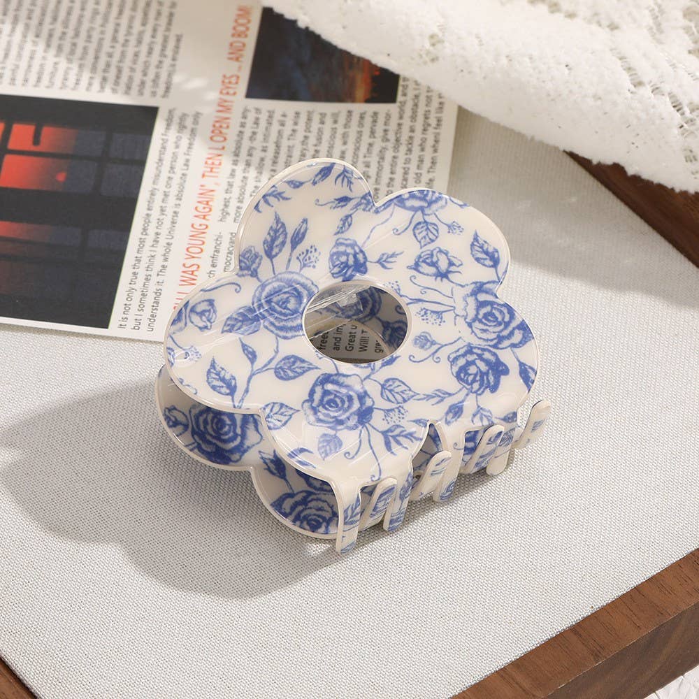 Jumbo Blue Floral Hair Clip