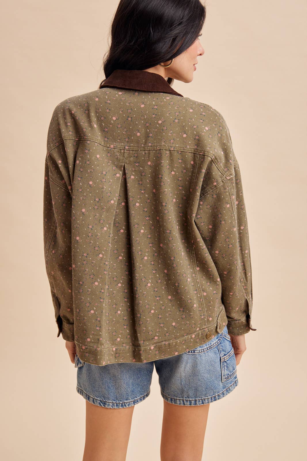 Floral Contrast Collar Shacket