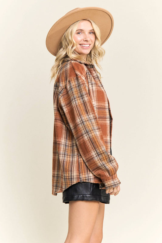 Rust Plaid Button Down Shacket