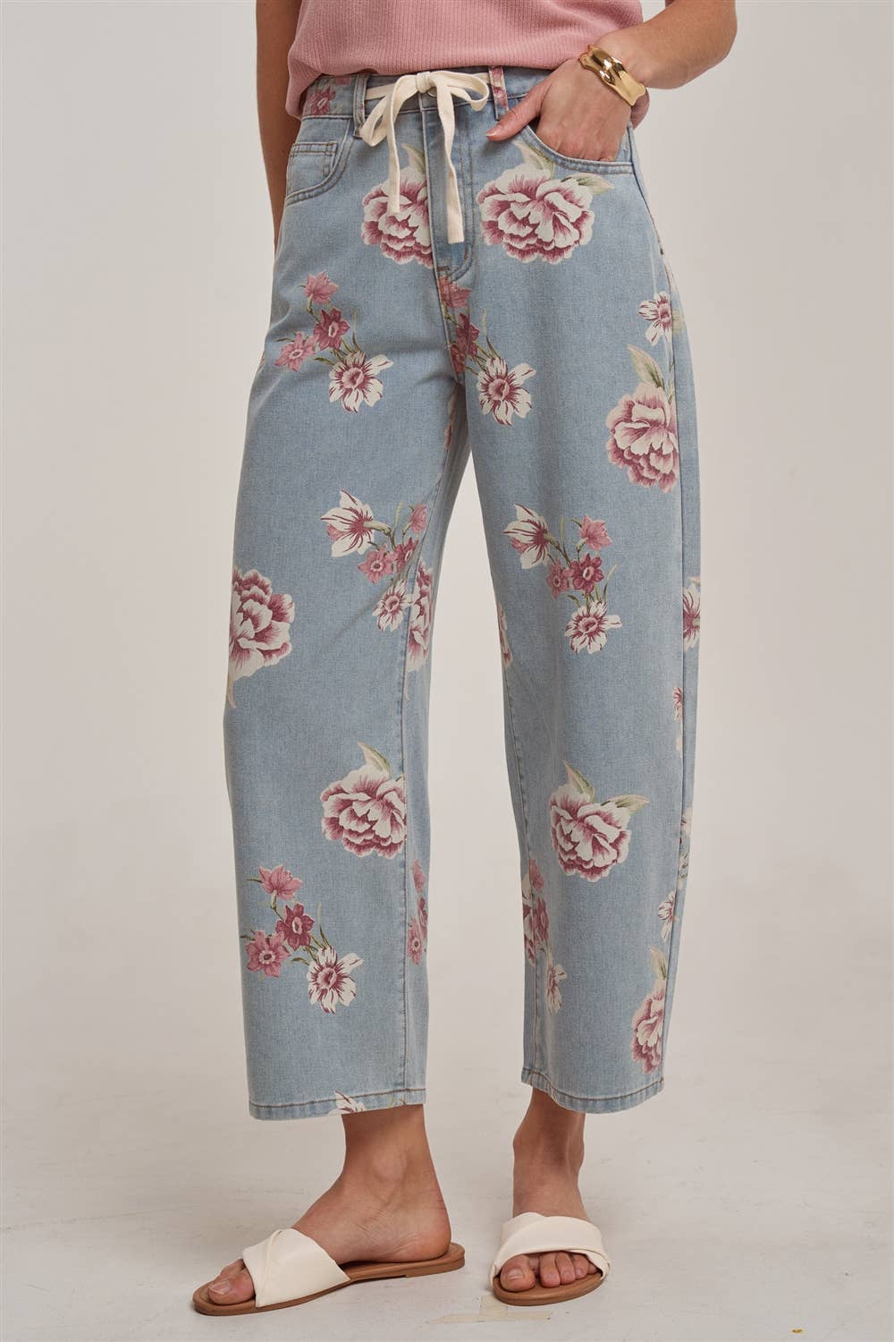 Floral Print Mid Rise Denim Pants