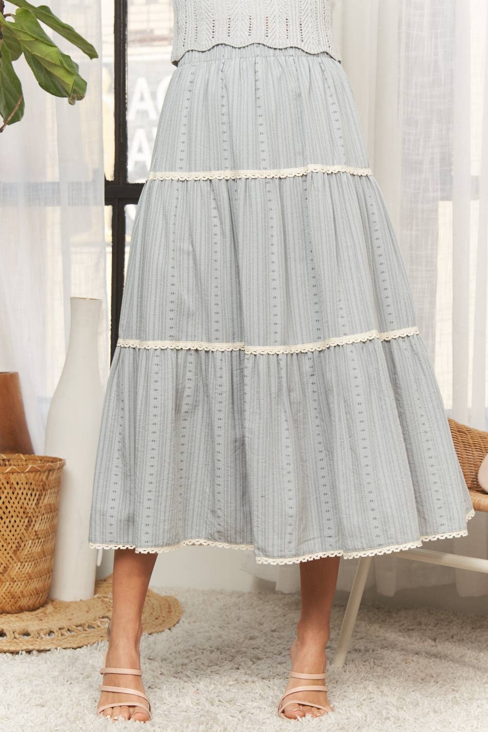 Blue Tired Midi Skirt