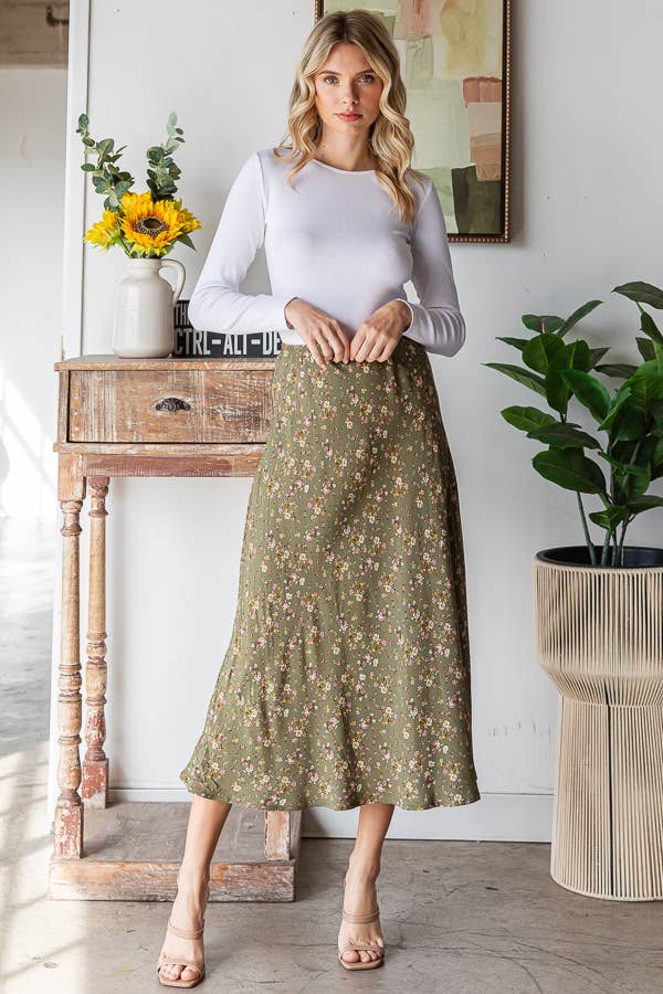 Ditsy Green Floral Skirt