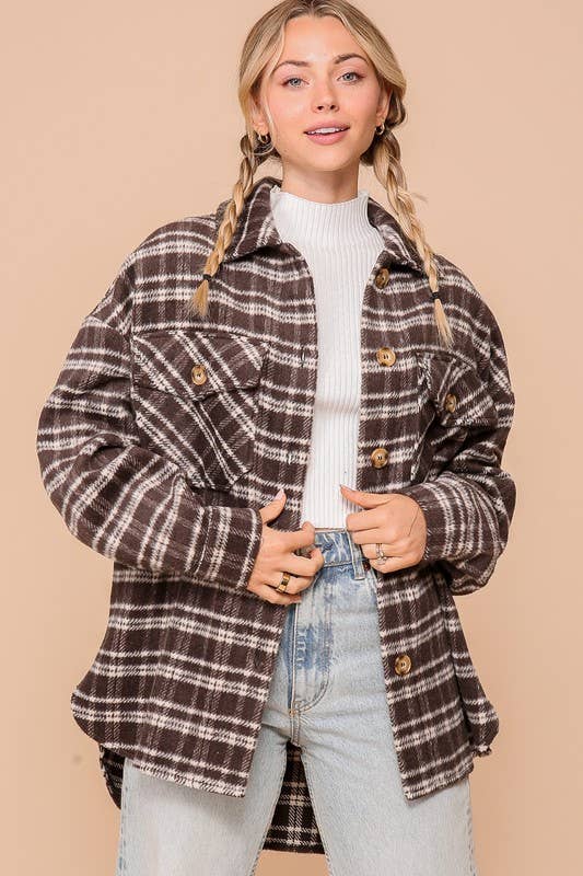 Brown Plaid Print Shacket