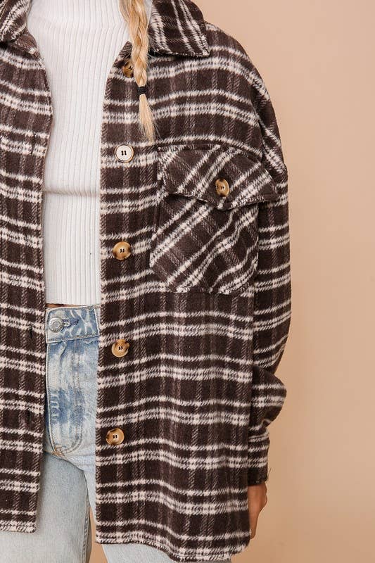 Brown Plaid Print Shacket
