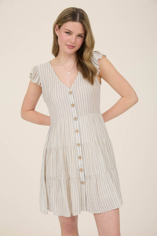Stripe V Neck Button Down Dress