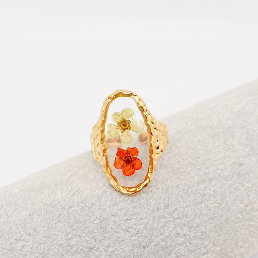 Oval 18K Gold Plated Stainless Steel Floral Ring