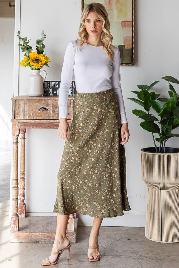 Ditsy Green Floral Skirt