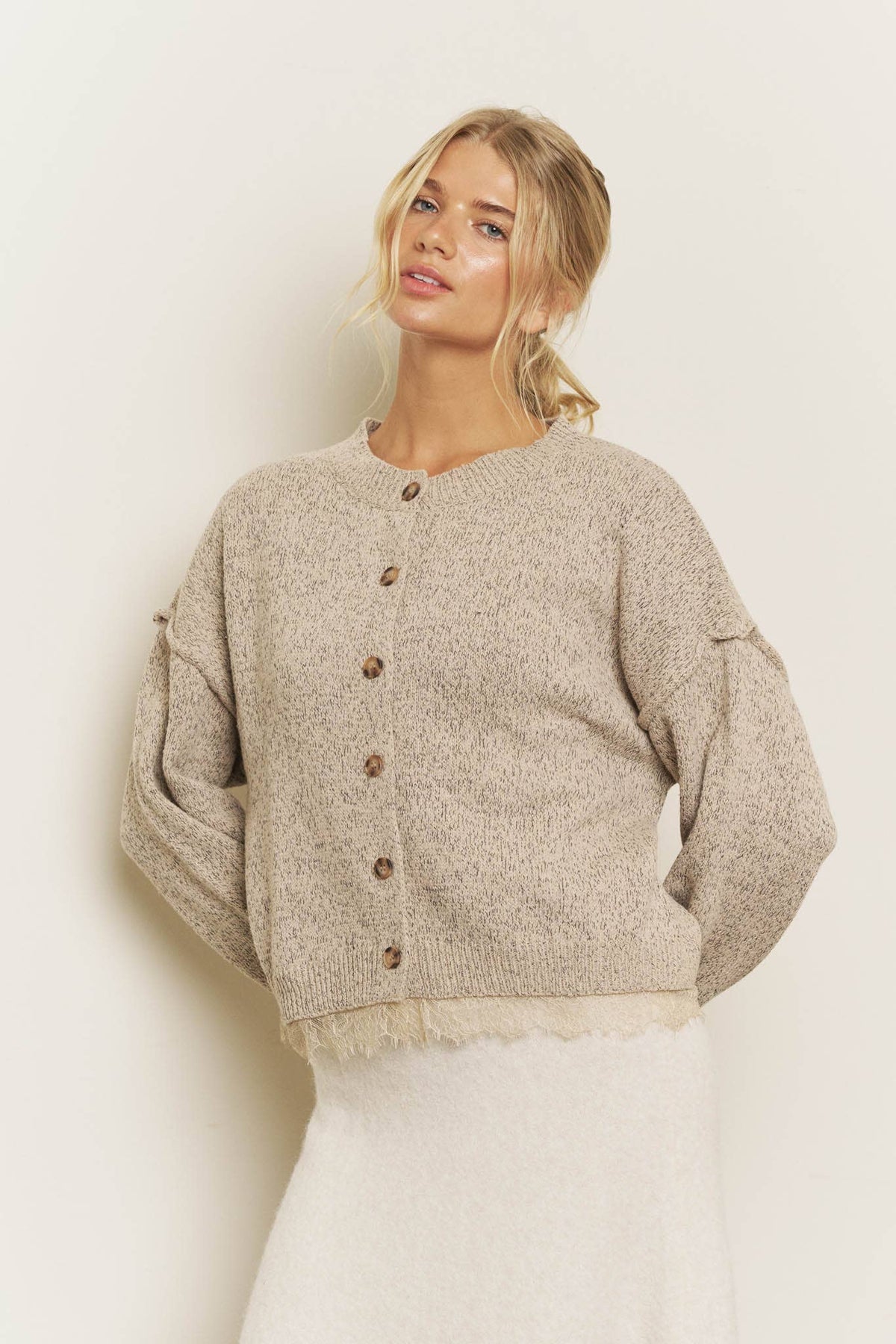 Lace Trim Button Down Cardigan