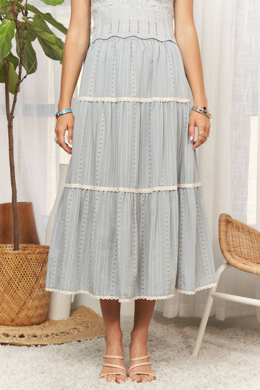 Blue Tired Midi Skirt