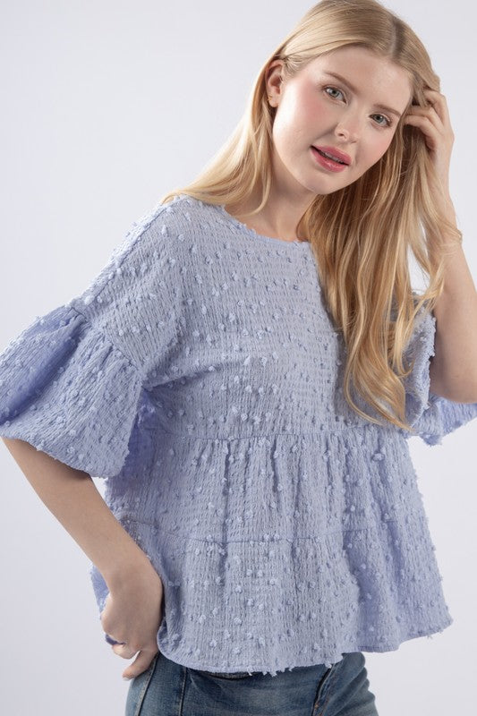 Sky PomPom Sleeve Top
